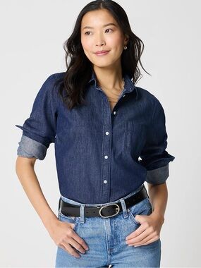 J.Crew Denim Chambray Re-imagined Long Sleeve Western Button Up Blouse Shirt M